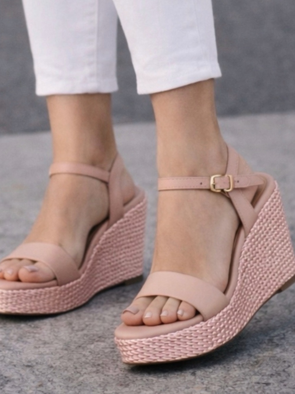 Steve Madden Tory Twist Blush Lea Leather Wedge Sandals Size 8